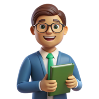 mesmerizing distinctive Teacher, glasses, holding book, NO BACKGROUND with Transparent Background. png