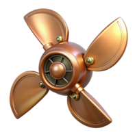 serene signature Steampunk airship propeller with ornate copper blades. NO BACKGROUND with Transparent Background. png
