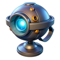 pristine unparalleled Sci-fi security camera, futuristic design, glowing lens, rotating head NO BACKGROUND with Transparent Background. png