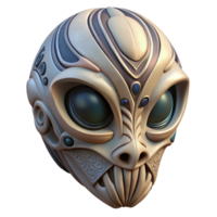 striking celebrated Alien mask, tribal design, intricate carvings, bone material, textured surface NO BACKGROUND with Transparent Background. png