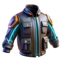 notable renaissance Cyberpunk jacket, futuristic design, glowing accents, multiple pockets NO BACKGROUND with Transparent Background. authentic png