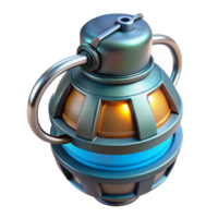 quintessential classic Sci-fi grenade, glowing core, futuristic design, safety pin, textured surface NO BACKGROUND with Transparent Background. studio quality png