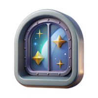 serene joyful rustic Spaceship window, futuristic design, view of stars, transparent. NO BACKGROUND with Transparent Background. elite png