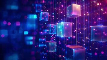 3d rendering of cubes on a background of glowing lights video
