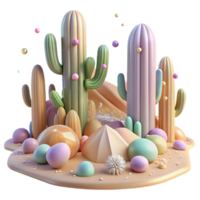 elegant artistic Dreamlike Desert with Giant Cacti Transparent Background png