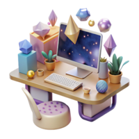dramatic classic Office Desk Cutout with Computer and Keyboard high resolution png