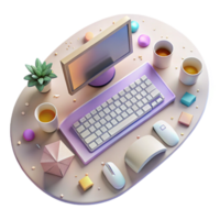 magnificent modern Office Desk with Keyboard and Mouse Top View Transparent Background authentic png