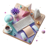 wonderful minimalist Office Desk with Keyboard and Mouse Top View Transparent Background premium png