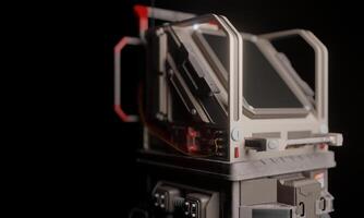 Close up monitor computer control room in dark scene 3d rendering wallpaper background photo