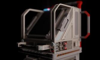 Close up side view monitor computer control room 3d rendering technology wallpaper background photo