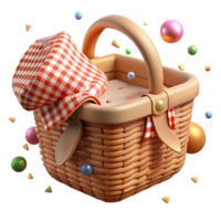 dramatic artistic Wicker Picnic Basket with Gingham Lining Cutout detailed png