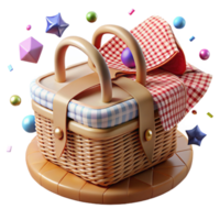 dramatic traditional Wicker Picnic Basket with Gingham Lining Cutout original png
