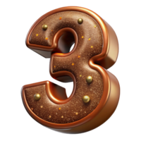 impressive minimalist Brown Embossed Leather Number Three Cutout on Transparent Background authentic png