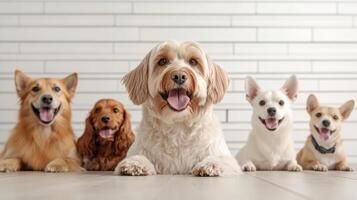 Adorable dogs sitting together, showcasing their playful expressions and joy photo
