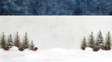 serene snowy landscape with pine trees and pine cones, perfect for holiday cards photo