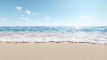 Tranquil beach with gentle waves and clear blue sky, perfect for relaxation photo