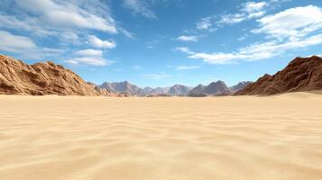 vast desert landscape with mountains and clear blue sky photo