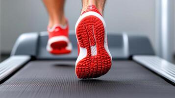 A person running on a treadmill in a gym photo