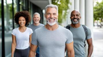 A group of men and women smiling and standing together photo