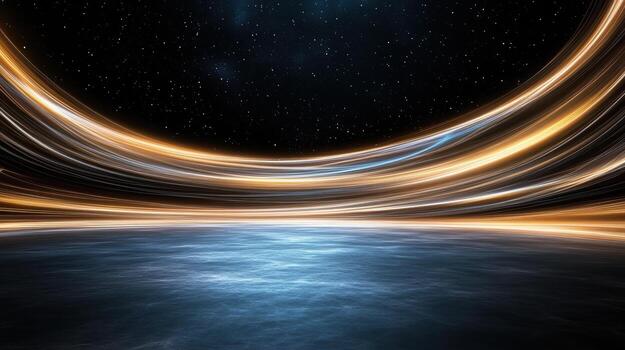 Abstract background with light trails over the ocean photo