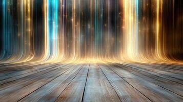 Abstract wooden floor with light beams photo