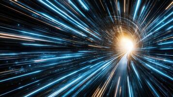 A light tunnel with blue and white light photo