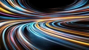 Abstract light trails on a black background photo