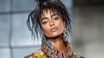 A model with dreadlocks on the runway photo