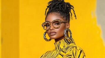 A woman with dreadlocks and glasses photo
