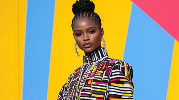 A woman in a colorful outfit with a braid photo