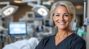 confident nurse smiling in surgical environment, ready to assist photo
