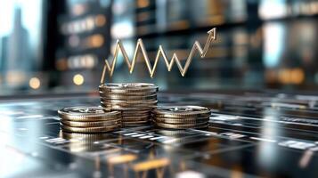 Increasing cash flow represented by coins and rising graph photo