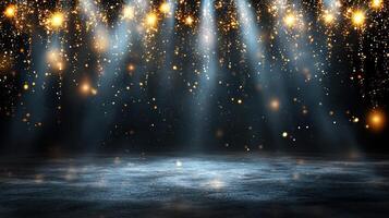 Golden lights shining on a stage photo