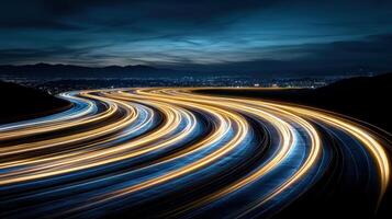 Long exposure of traffic lights on a highway at night photo