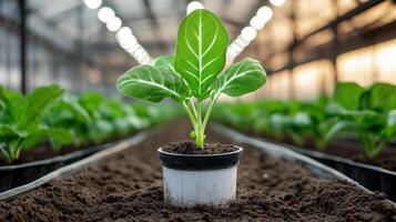 un planta creciente en un maceta en un invernadero foto