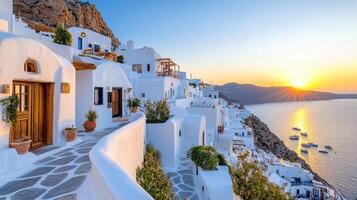 Sunset on the island of santorini, greece photo