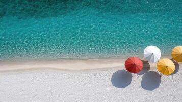 A group of umbrellas on a beach photo
