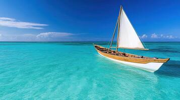 A sailboat floating in the ocean photo