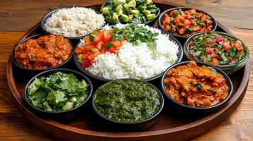 A plate with a variety of different dishes on it photo