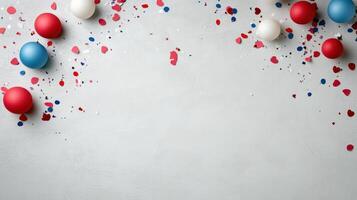 Red, white and blue balloons on a gray background photo