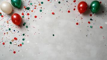 Red, white and green balloons on a gray background photo