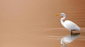 A white bird standing in the water with its head down photo
