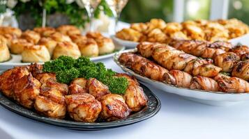 A buffet table with various types of food photo