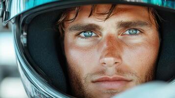 A close up of a man in a race car photo