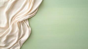 A white silk fabric draped over a green background photo