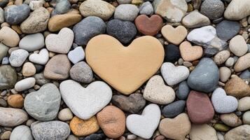 Heart shape made of stones on a gravel surface photo