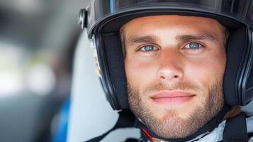 A man wearing a helmet and looking at the camera photo