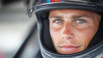 A close up of a man wearing a helmet photo