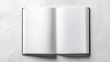 An open book on a white background photo