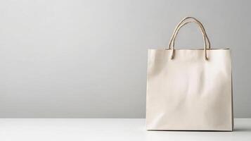 White shopping bag on white background photo